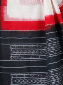 Red White Black Double Ikat Handwoven Mercerised Cotton Saree - S031703543