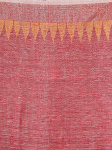 Pink Silver Golden Handwoven Linen Jamdani Saree With Temple Border & Tassels - S031704028