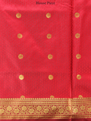 Banarasee Art Silk Self Weave Saree With Zari Work - Green Red & Gold - S031704341