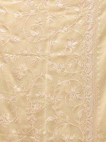 Cream Aari Embroidered Georgette Saree From Kashmir - S031704657