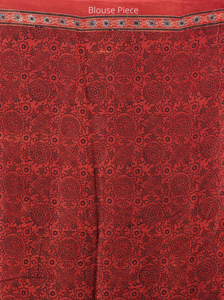Red Beige Black Indigo Ajrakh Hand Block Printed Modal Silk Saree - S031704266