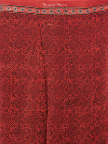 Red Beige Black Indigo Ajrakh Hand Block Printed Modal Silk Saree - S031704266