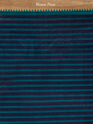Teal Blue Green Handloom Mangalagiri Cotton Saree With Zari Border - S031704059