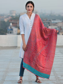 Red Sky Blue Jamavari Silk Woollen Kashmiri Stole - S200539