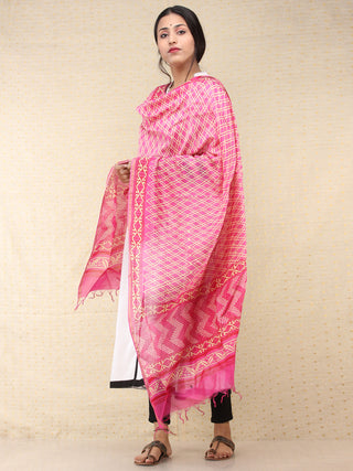 Pink White Yellow Chanderi Hand Block Printed Dupatta - D04170721