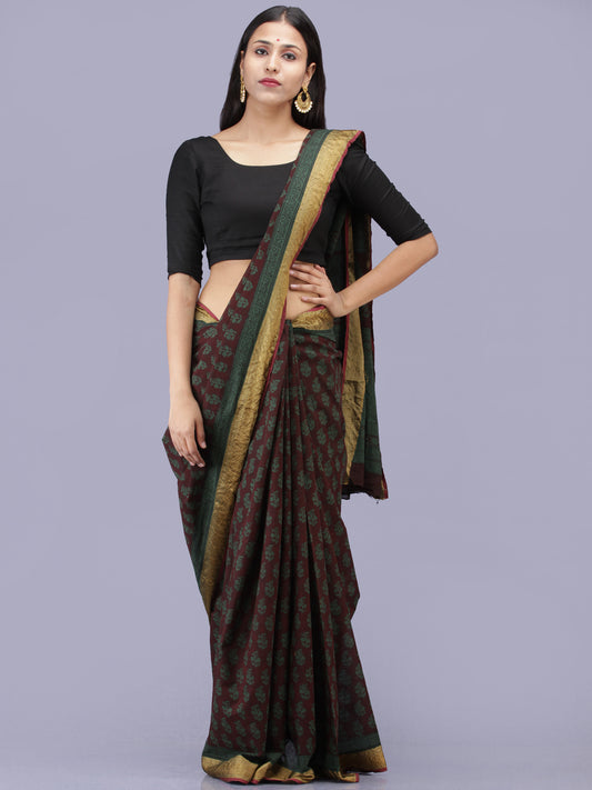 Green Maroon Bagh Printed Maheshwari Cotton Saree - S031704209