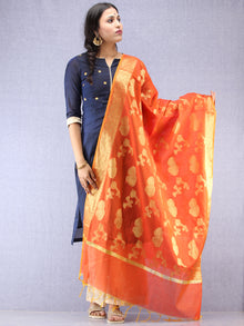 Banarasi Chanderi Dupatta With Zari Work - Orange & Gold - D04170826