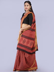 Blush Black Bagh Printed Maheshwari Cotton Saree - S031704254