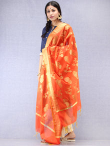 Banarasi Chanderi Dupatta With Zari Work - Orange & Gold - D04170826