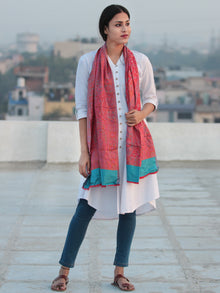 Red Sky Blue Jamavari Silk Woollen Kashmiri Stole - S200539