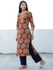 Red Beige Indigo Hand Block Printed Cotton Kurta   - K173F1883