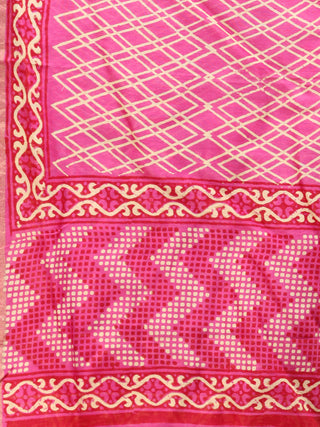 Pink White Yellow Chanderi Hand Block Printed Dupatta - D04170721