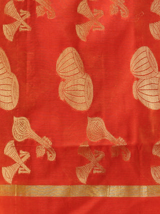 Banarasi Chanderi Dupatta With Zari Work - Orange & Gold - D04170826
