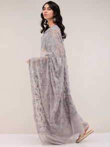 Grey Aari Embroidered Georgette Saree From Kashmir - S031704658