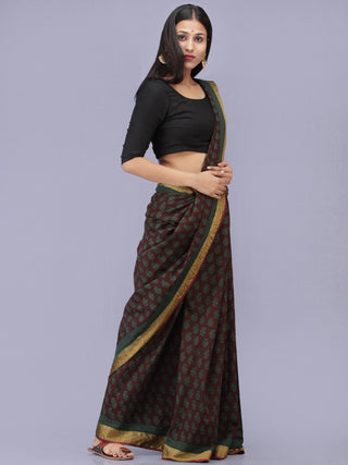 Green Maroon Bagh Printed Maheshwari Cotton Saree - S031704209
