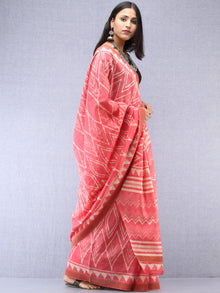 Pink Ivory Hand Block Printed Chanderi Saree With Zari Border - S031704536