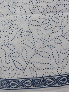 White Indigo Blue Hand Block Printed Cotton Suit-Salwar Fabric With Chiffon Dupatta (Set of 3) - S16281311