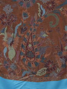 Brown Azure Blue Cashmere Jamawar Silk Woolen Stole - S6317209