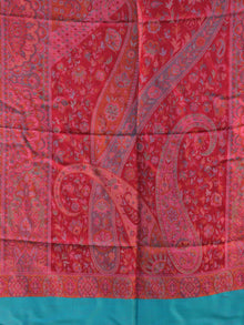 Red Sky Blue Jamavari Silk Woollen Kashmiri Stole - S200539