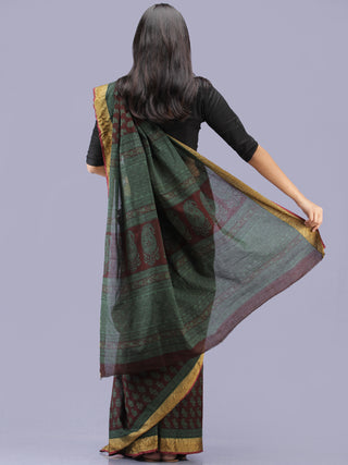 Green Maroon Bagh Printed Maheshwari Cotton Saree - S031704209