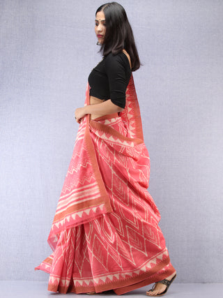 Pink Ivory Hand Block Printed Chanderi Saree With Zari Border - S031704536