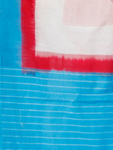 Red White Sky Blue Double Ikat Handwoven Cotton Saree - S031703544