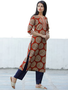 Red Beige Indigo Hand Block Printed Cotton Kurta   - K173F1883