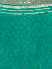 Green Ivory Hand Block Printed Handwoven Linen Saree With Zari Border - S031704060