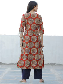 Red Beige Indigo Hand Block Printed Cotton Kurta   - K173F1883