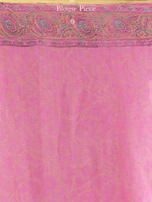 Pink Green Mustard Hand Block Printed Chiffon Saree with Zari Border - S031704616