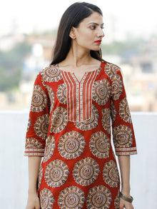 Red Beige Indigo Hand Block Printed Cotton Kurta   - K173F1883