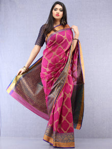 Banarasee Cotton Silk Saree With Zari Work - Onion Pink Orange & Copper - S031704439