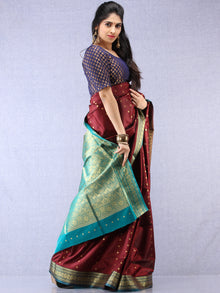 Banarasee Art Silk Self Weave Saree With Zari Work - Wine Green & Gold - S031704342