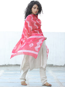 Coral White Shibori Kota Doria Cotton Hand Block Printed Dupatta  - D04170664
