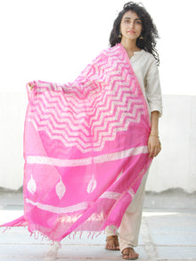 Pink White Shibori Chanderi Hand Block Printed Dupatta - D04170571