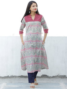 Pastel Green Pink White Hand Block Printed Cotton Kurta - K172F1879