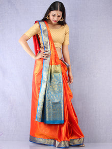 Banarasee Art Silk Self Weave Saree With Zari Work - Orange Sky Blue & Gold - S031704343
