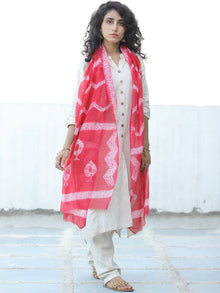 Coral White Shibori Kota Doria Cotton Hand Block Printed Dupatta  - D04170664