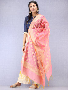 Banarasi Chanderi Dupatta With Resham Work - Pink & Gold - D04170825