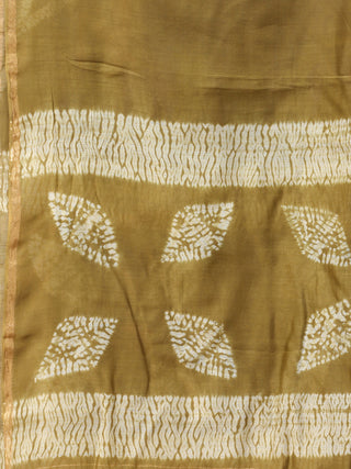 Olive Green White Chanderi Shibori Hand Block Printed Dupatta - D04170722
