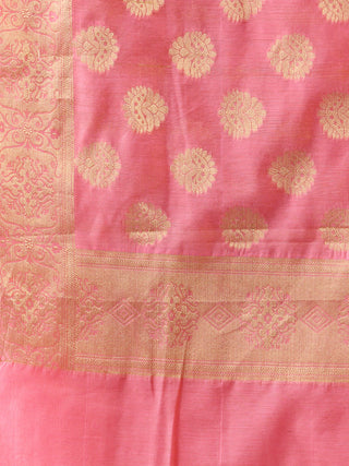 Banarasi Chanderi Dupatta With Resham Work - Pink & Gold - D04170825