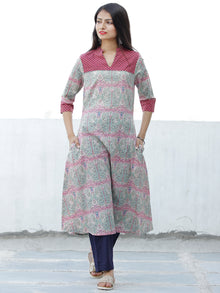 Pastel Green Pink White Hand Block Printed Cotton Kurta - K172F1879