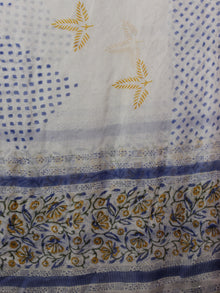 White Blue Rust Orange Hand Block Printed Cotton Suit-Salwar Fabric With Chiffon Dupatta (Set of 3) - S16281312