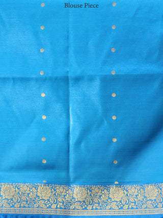 Banarasee Art Silk Self Weave Saree With Zari Work - Orange Sky Blue & Gold - S031704343