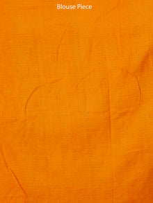 White Black Rust Orange Double Ikat Handwoven Mercerised Cotton Saree - S031703545