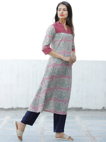 Pastel Green Pink White Hand Block Printed Cotton Kurta - K172F1879