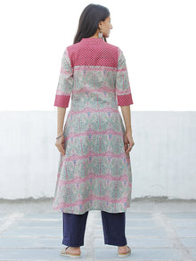 Pastel Green Pink White Hand Block Printed Cotton Kurta - K172F1879