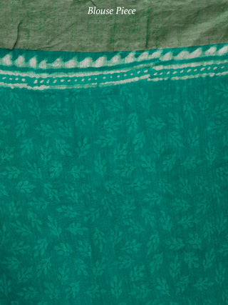 Green Ivory Hand Block Printed Handwoven Linen Saree With Zari Border - S031704061
