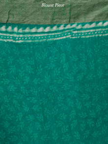 Green Ivory Hand Block Printed Handwoven Linen Saree With Zari Border - S031704061
