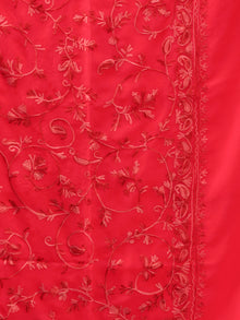 Red Aari Embroidered Georgette Saree From Kashmir - S031704659